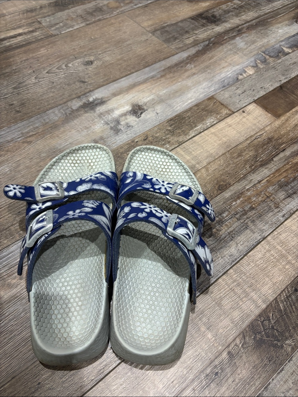 Birkenstock Blue Floral Double-Buckle Sandals